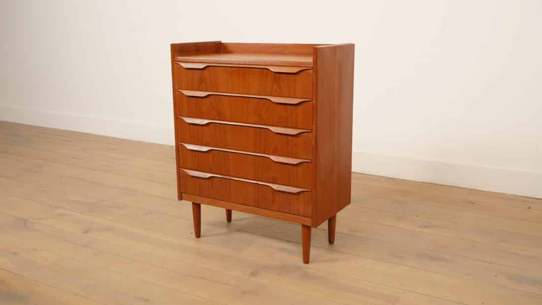 Vintage Deense Ladekast Teak 5 Lades