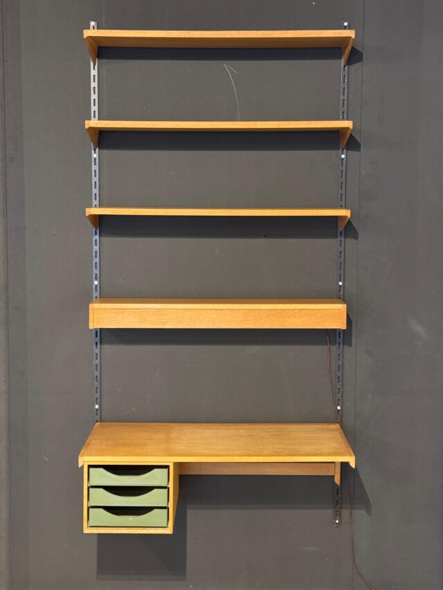 Vintage Boekenrek Bureau Met Verlichting Kai Kristiansen Wandplanken Eiken