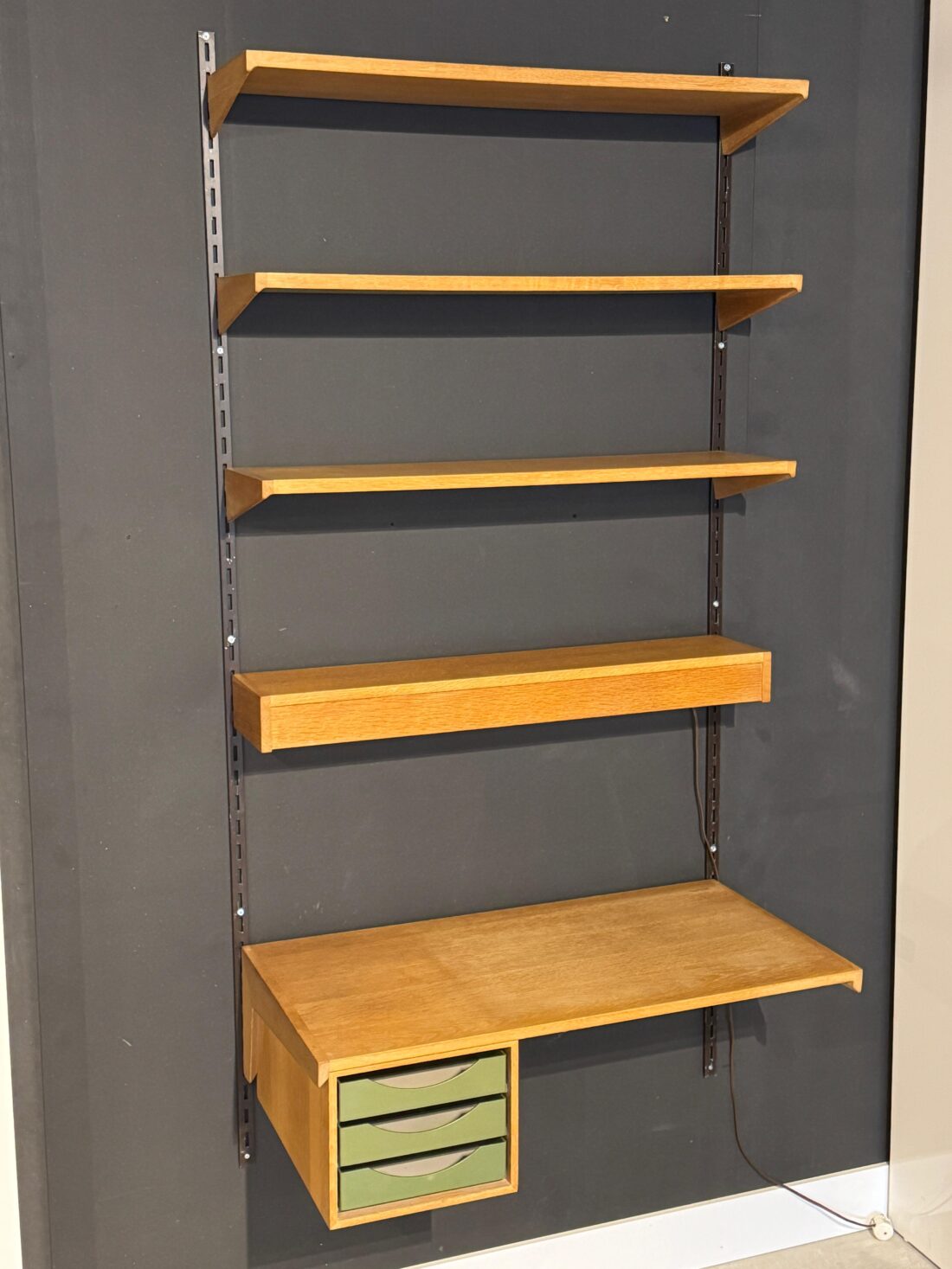 Vintage Boekenrek Bureau Met Verlichting Kai Kristiansen Wandplanken Eiken