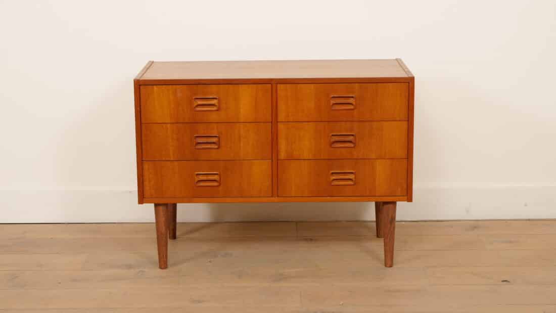 Vintage Deense Ladekast Teak 6 Lades