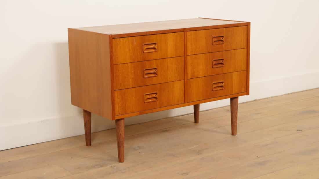 Vintage Deense Ladekast Teak 6 Lades