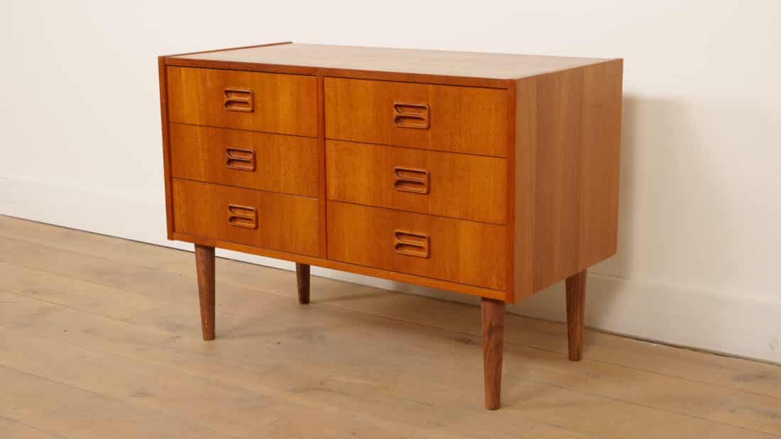 Vintage Deense Ladekast Teak 6 Lades