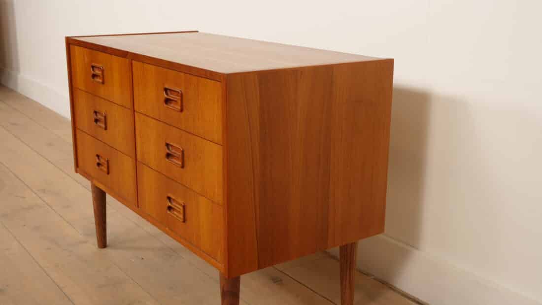 Vintage Deense Ladekast Teak 6 Lades