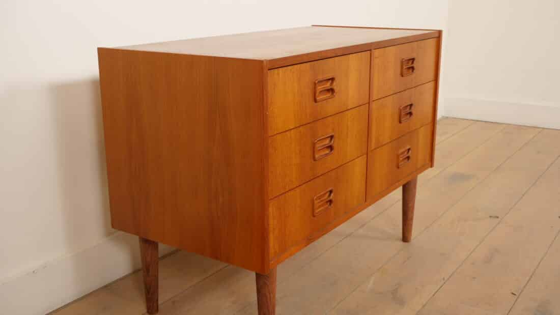 Vintage Deense Ladekast Teak 6 Lades