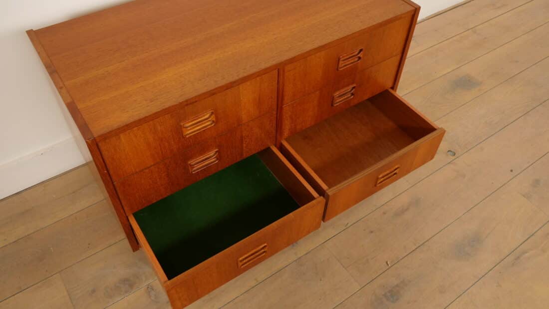 Vintage Deense Ladekast Teak 6 Lades