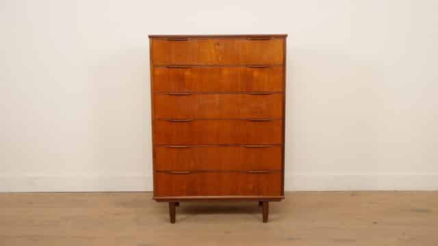 Vintage Ladekast Teak 6 Lades 121 Cm
