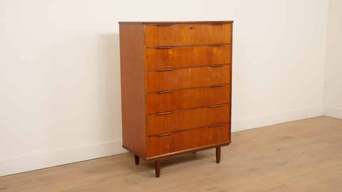 Vintage Ladekast Teak 6 Lades 121 Cm Vintage Ladekast Teak 6 Lades 121 Cm