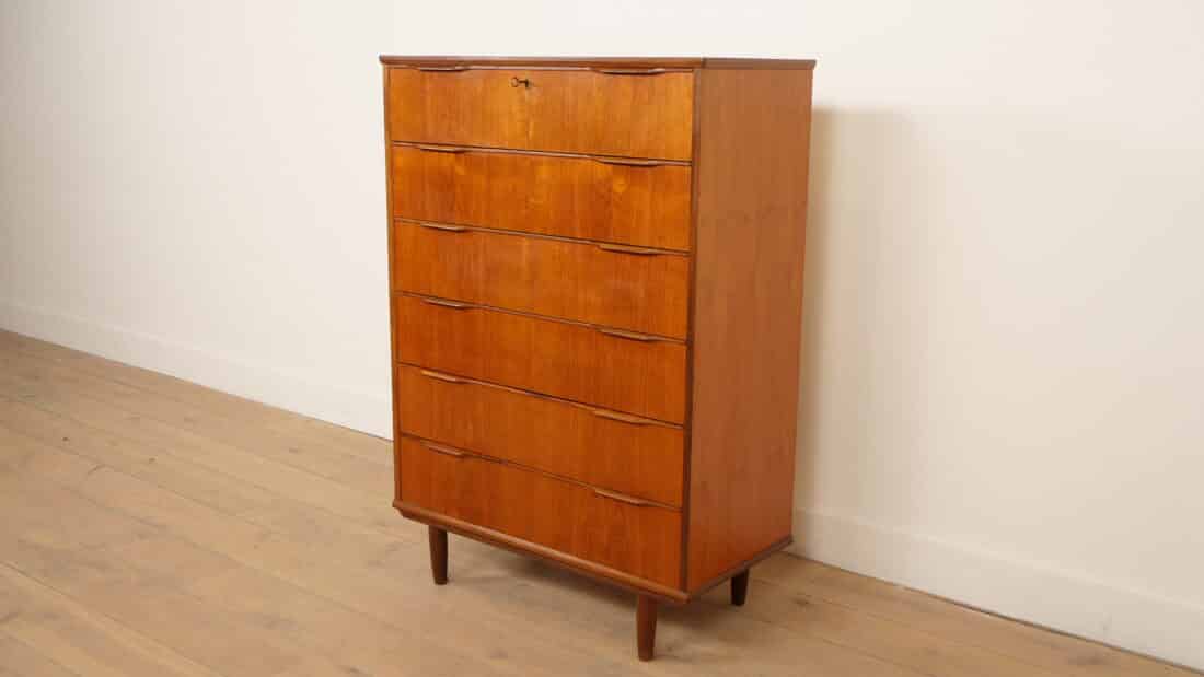 Vintage Ladekast Teak 6 Lades 121 Cm Vintage Ladekast Teak 6 Lades 121 Cm