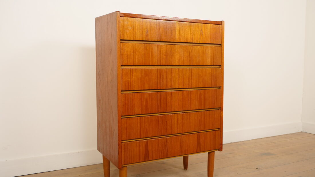 Vintage Deense Ladekast Teak 6 Lades 114 Cm Vintage Deense Ladekast Teak 6 Lades 114 Cm