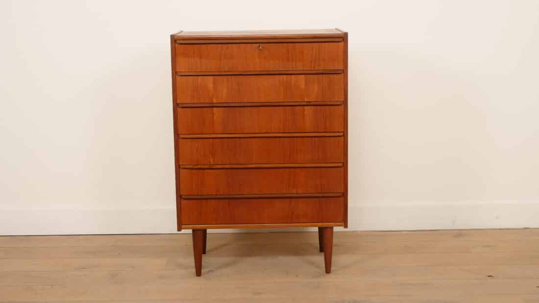 Vintage Deense Ladekast Teak 6 Lades 100 Cm Vintage Deense Ladekast Teak 6 Lades 100 Cm