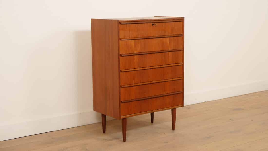 Vintage Deense Ladekast Teak 6 Lades 100 Cm Vintage Deense Ladekast Teak 6 Lades 100 Cm