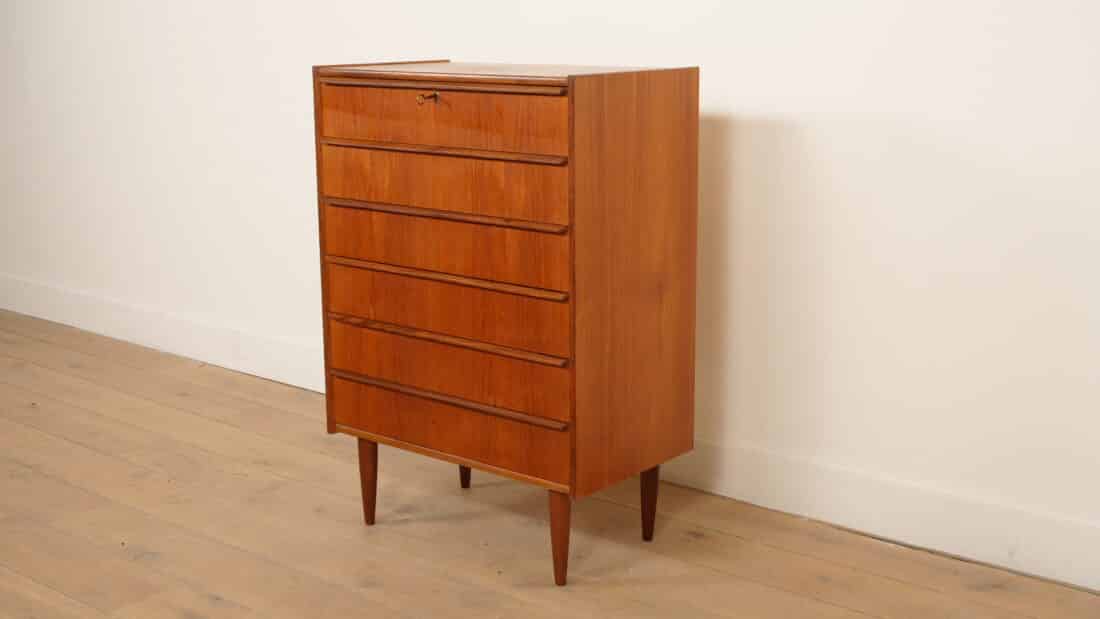 Vintage Deense Ladekast Teak 6 Lades 100 Cm Vintage Deense Ladekast Teak 6 Lades 100 Cm