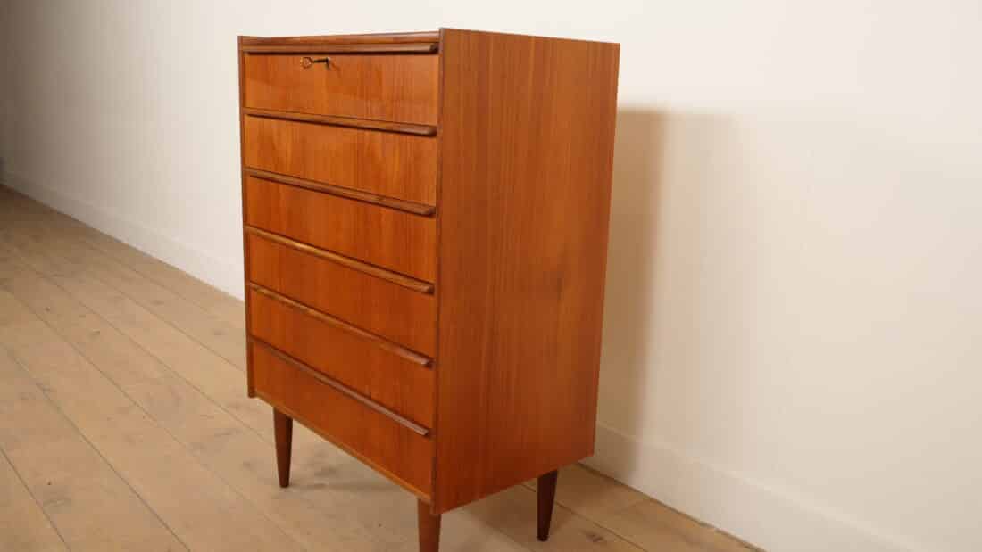 Vintage Deense Ladekast Teak 6 Lades 100 Cm Vintage Deense Ladekast Teak 6 Lades 100 Cm