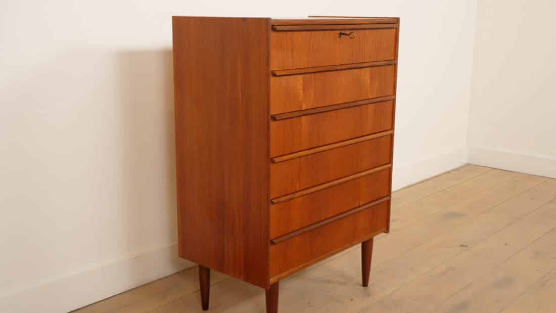 Vintage Deense Ladekast Teak 6 Lades 100 Cm Vintage Deense Ladekast Teak 6 Lades 100 Cm