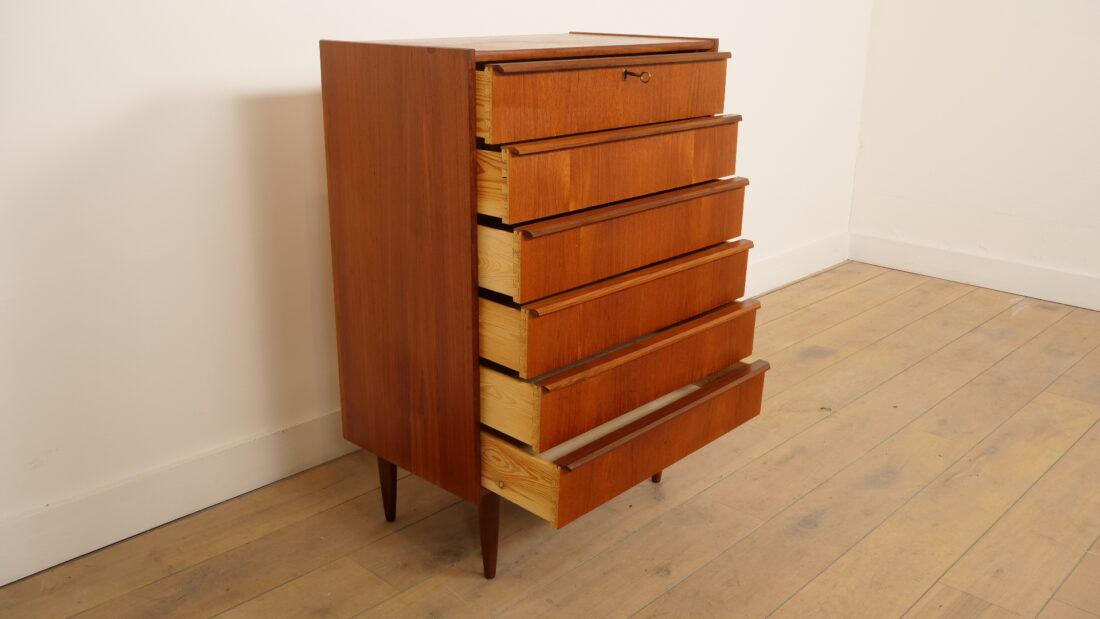 Vintage Deense Ladekast Teak 6 Lades 100 Cm Vintage Deense Ladekast Teak 6 Lades 100 Cm