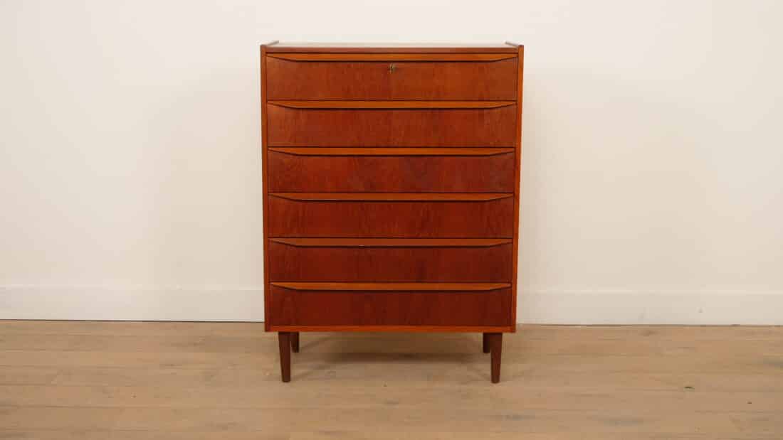 Vintage Deense Ladekast Teak 6 Lades 108 Cm