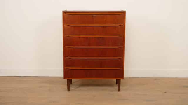 Vintage Deense Ladekast Teak 6 Lades 108 Cm