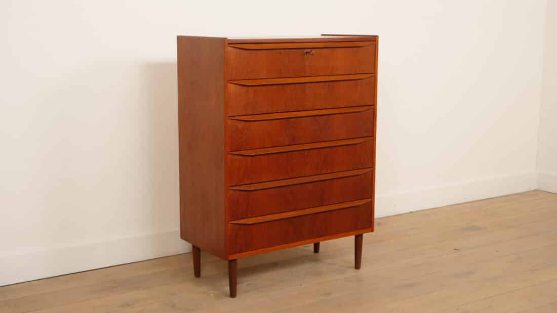Vintage Deense Ladekast Teak 6 Lades 108 Cm