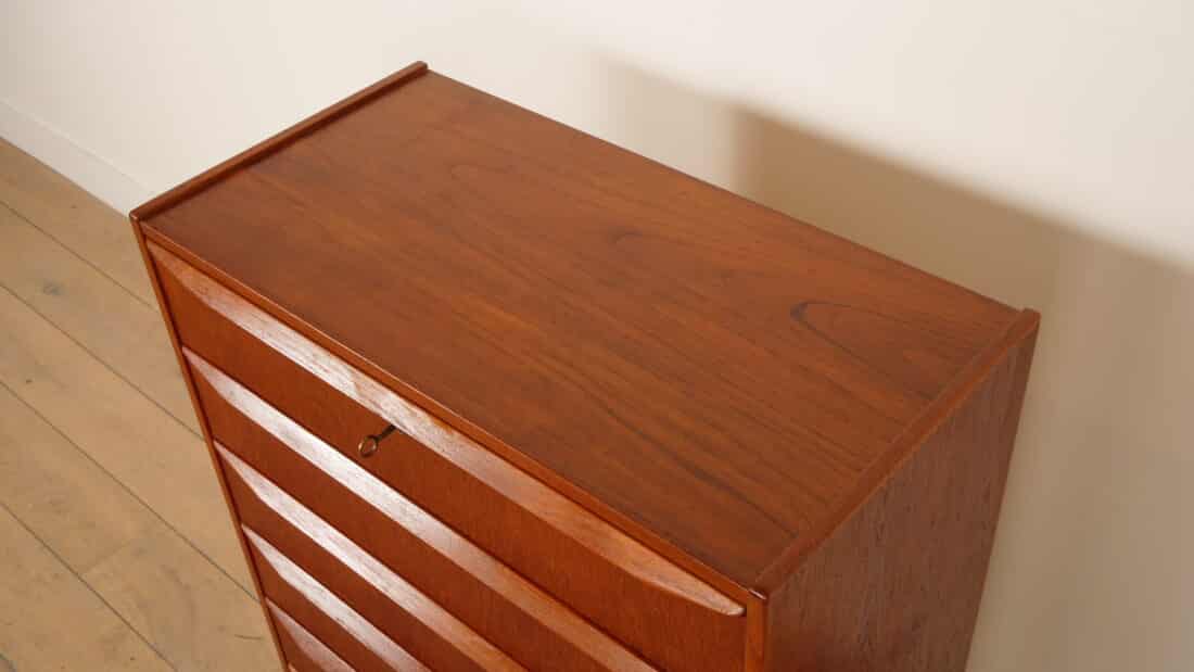 Vintage Deense Ladekast Teak 6 Lades 108 Cm