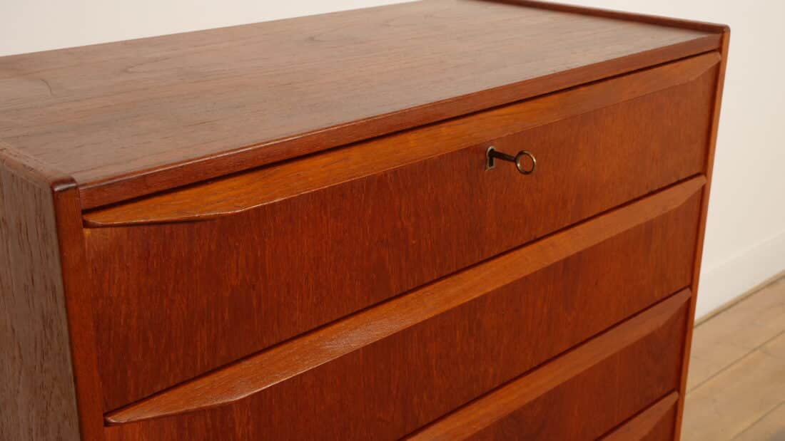 Vintage Deense Ladekast Teak 6 Lades 108 Cm