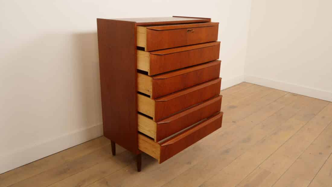 Vintage Deense Ladekast Teak 6 Lades 108 Cm