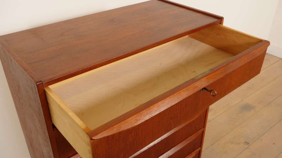 Vintage Deense Ladekast Teak 6 Lades 108 Cm