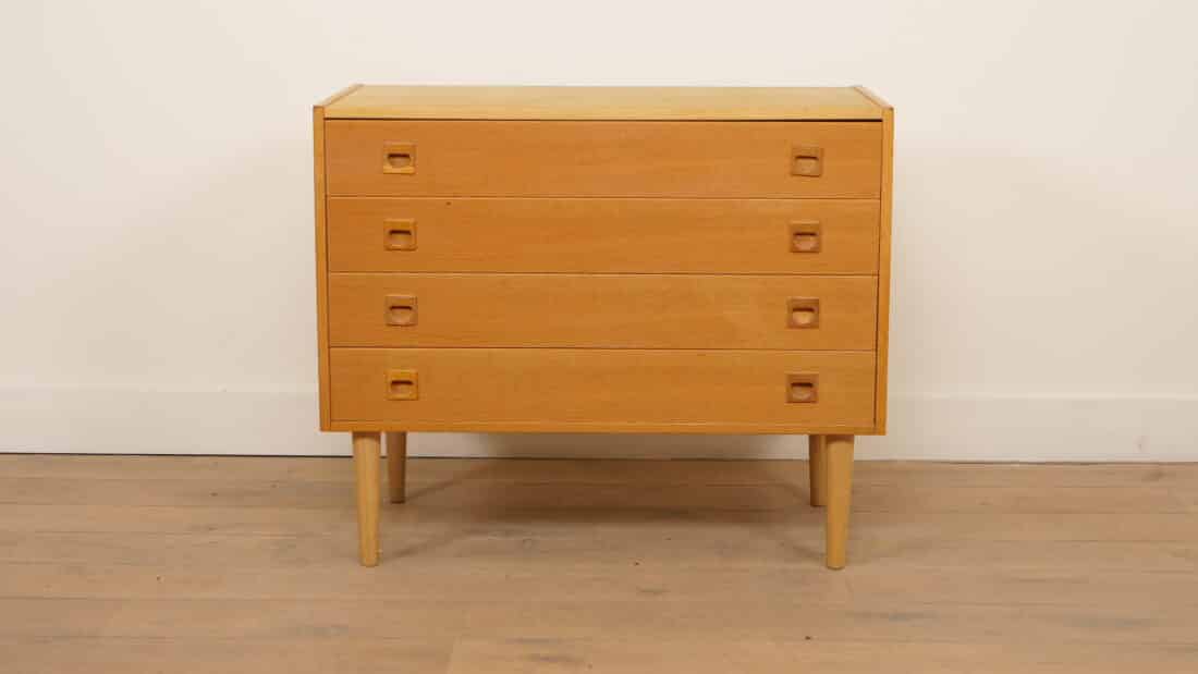 Vintage Deense Ladekast 4 Lades Eiken