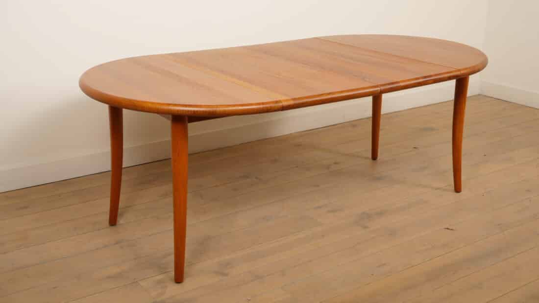 Vintage Ronde Eettafel Teak Uitschuifbaar Massief