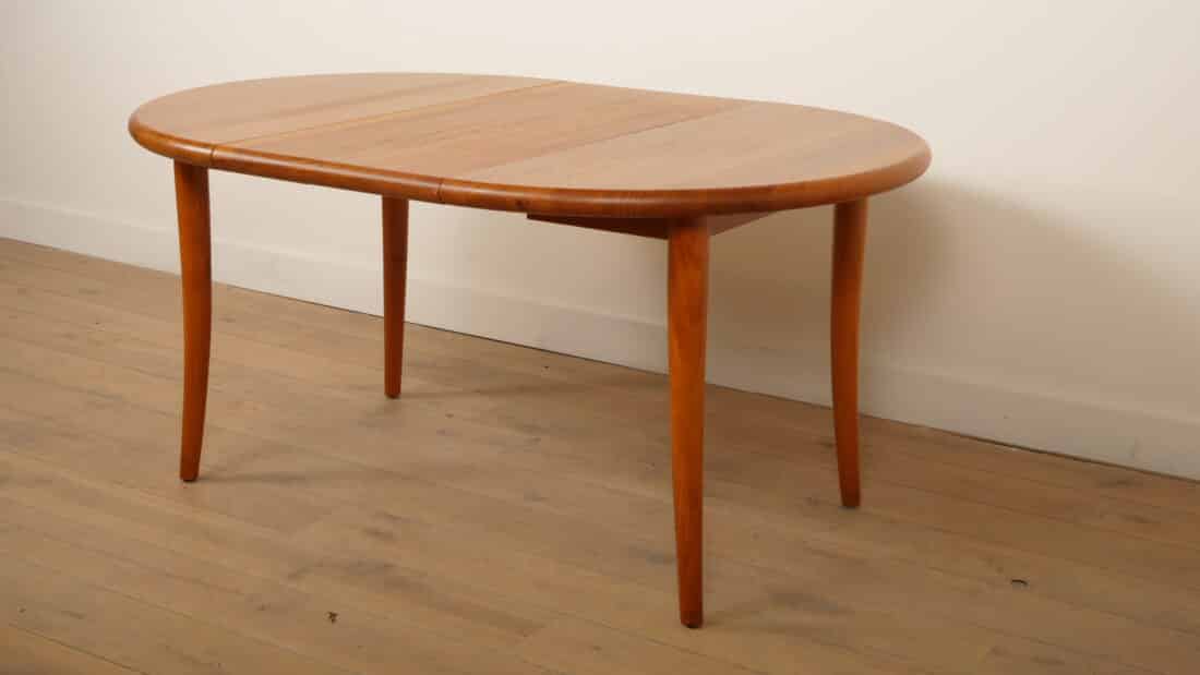 Vintage Ronde Eettafel Teak Uitschuifbaar Massief