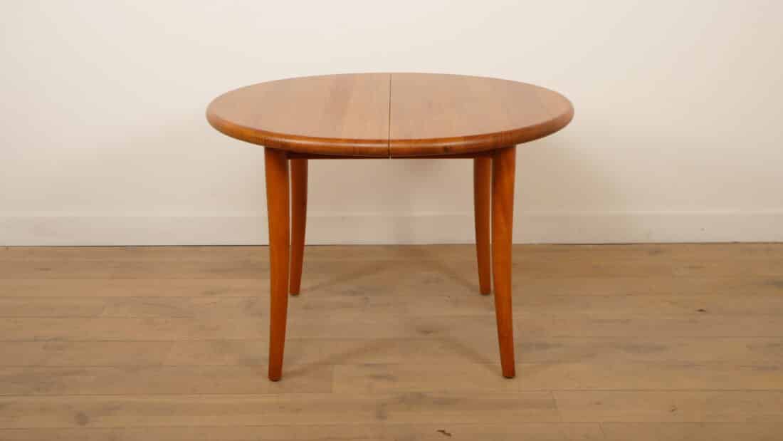 Vintage Ronde Eettafel Teak Uitschuifbaar Massief