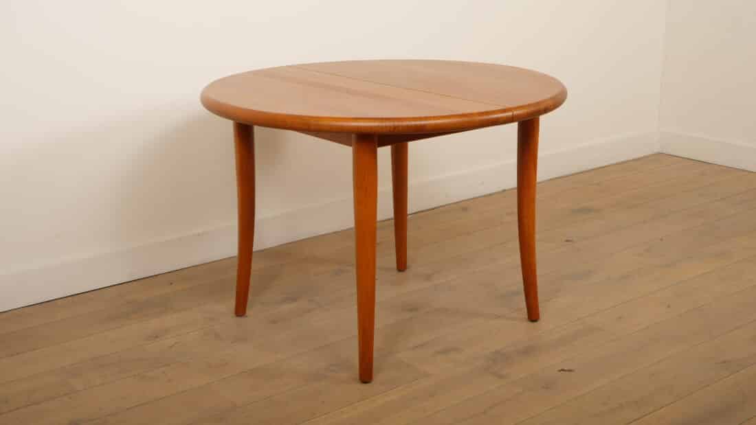 Vintage Ronde Eettafel Teak Uitschuifbaar Massief
