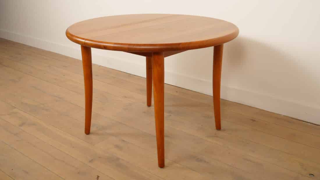 Vintage Ronde Eettafel Teak Uitschuifbaar Massief