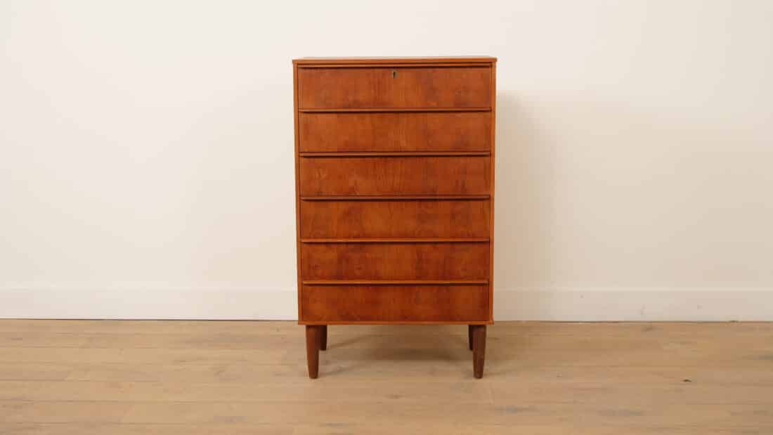 Vintage Deense Ladekast Teak 6 Lades 105 Cm
