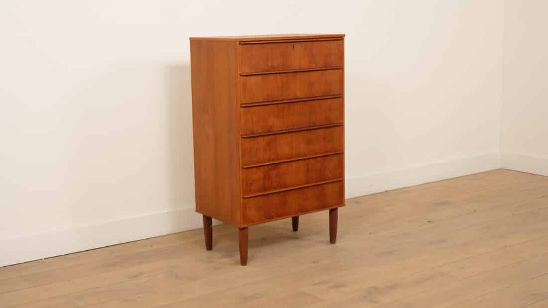 Vintage Deense Ladekast Teak 6 Lades 105 Cm