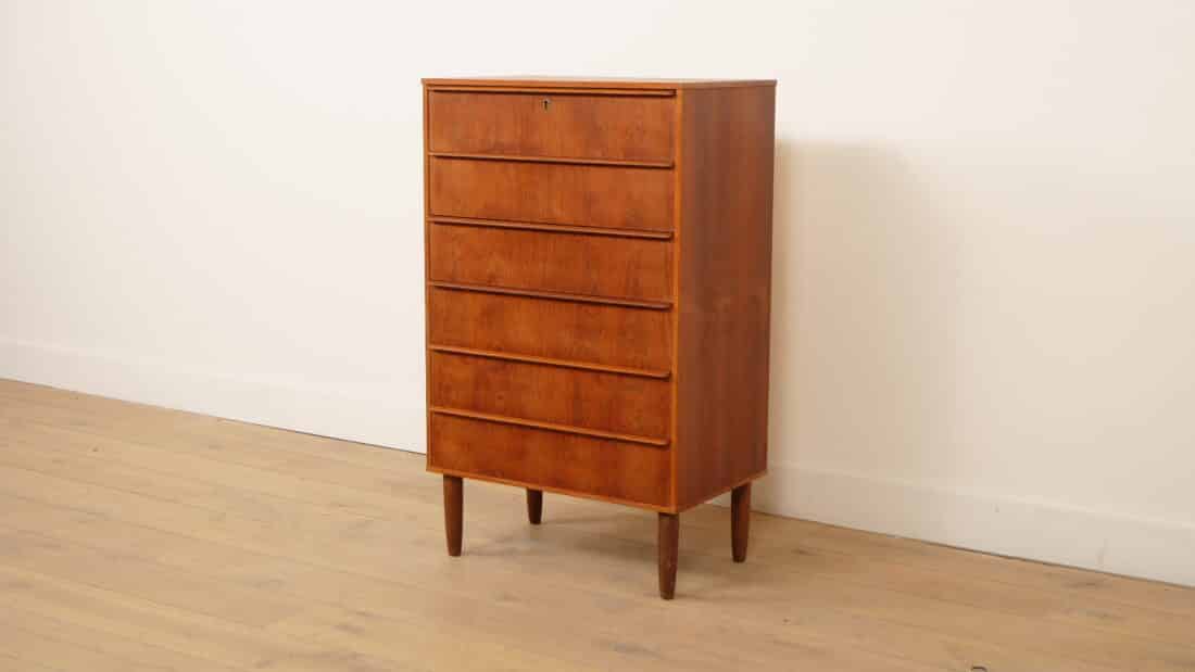 Vintage Deense Ladekast Teak 6 Lades 105 Cm