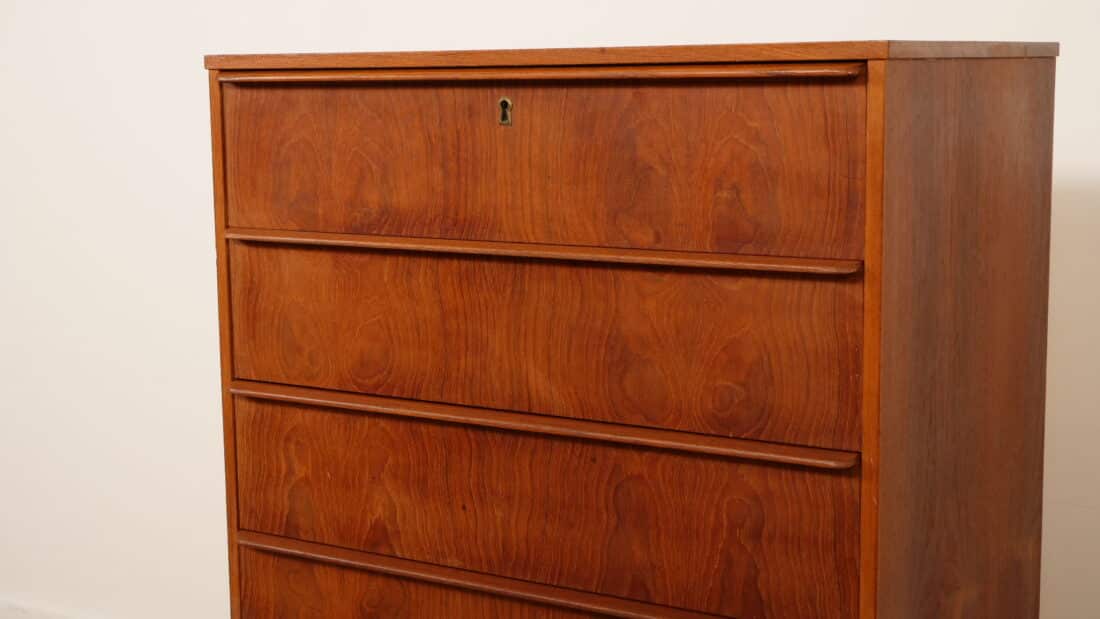 Vintage Deense Ladekast Teak 6 Lades 105 Cm