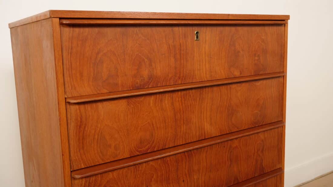 Vintage Deense Ladekast Teak 6 Lades 105 Cm