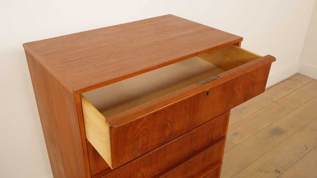 Vintage Deense Ladekast Teak 6 Lades 105 Cm