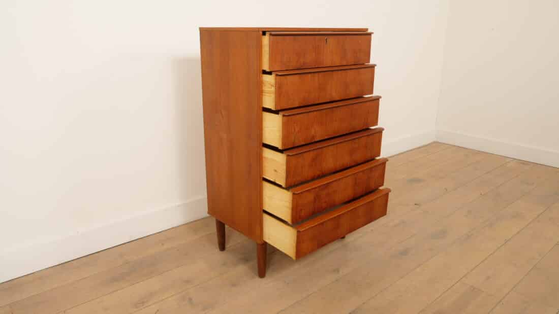 Vintage Deense Ladekast Teak 6 Lades 105 Cm