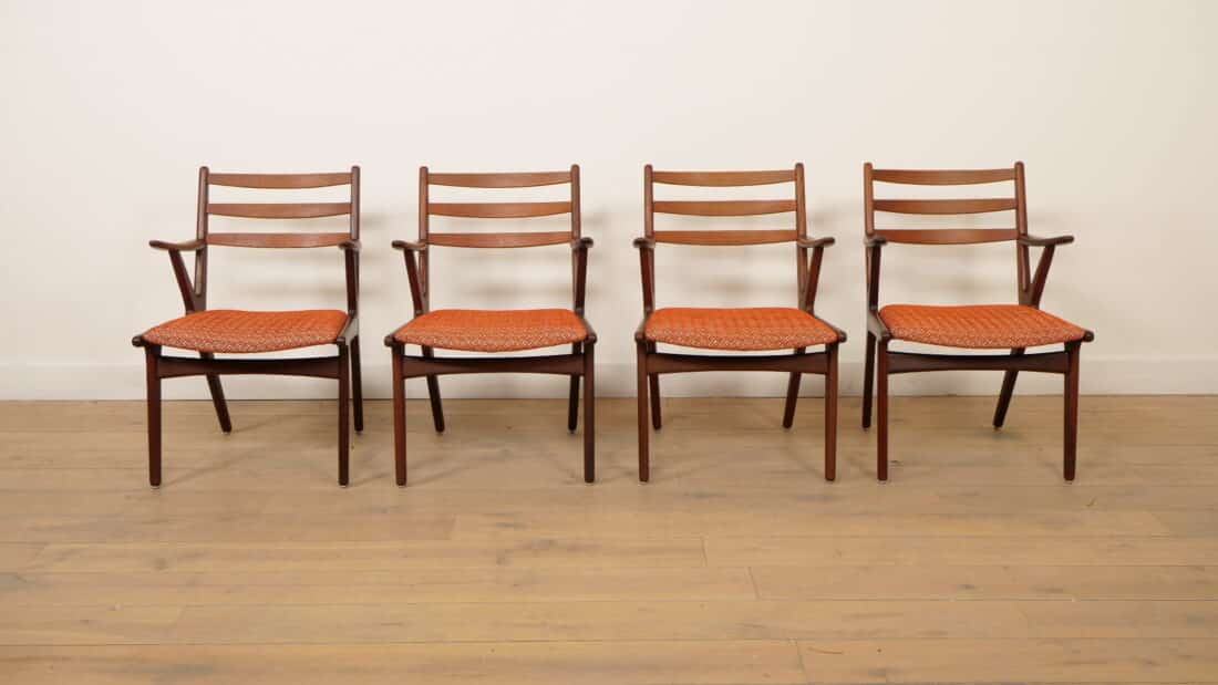Set Van 4 Deense Teakhouten Eetkamerstoelen 1960s