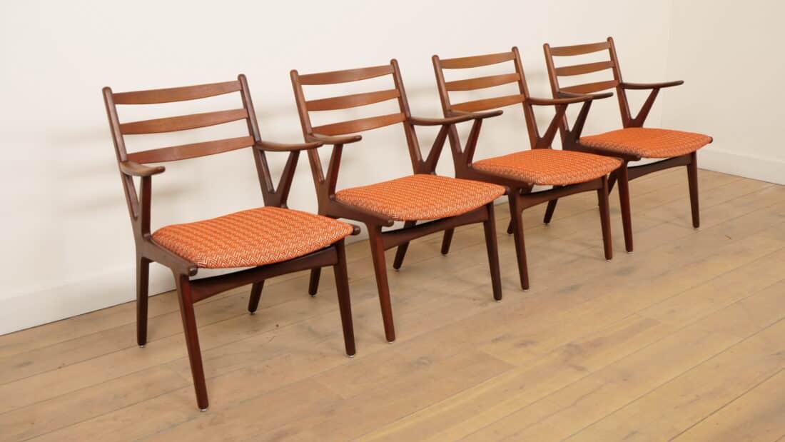 Set Van 4 Deense Teakhouten Eetkamerstoelen 1960s
