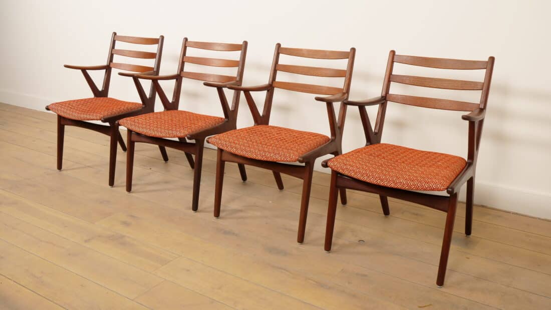 Set Van 4 Deense Teakhouten Eetkamerstoelen 1960s