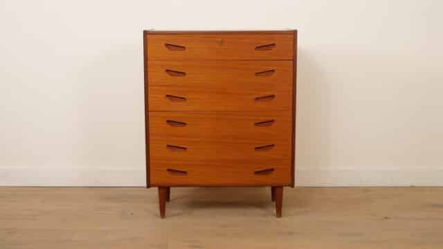 Vintage Deense Ladekast Teak 6 Lades 109 Cm