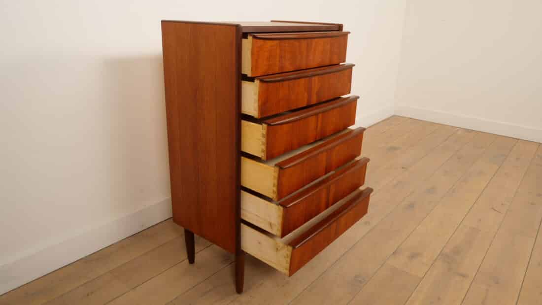 Vintage Deense Ladekast Teak 6 Lades 105 Cm Vintage Deense Ladekast Teak 6 Lades 105 Cm