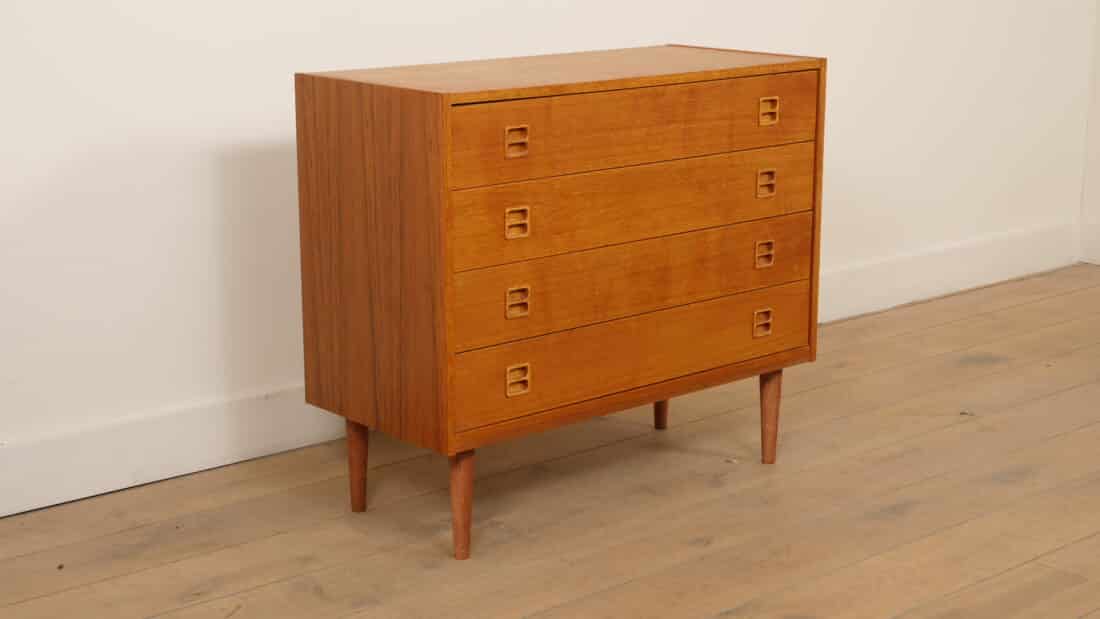 Vintage Deense Ladekast 4 Lades Teak