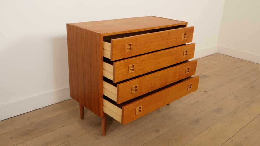 Vintage Deense Ladekast 4 Lades Teak