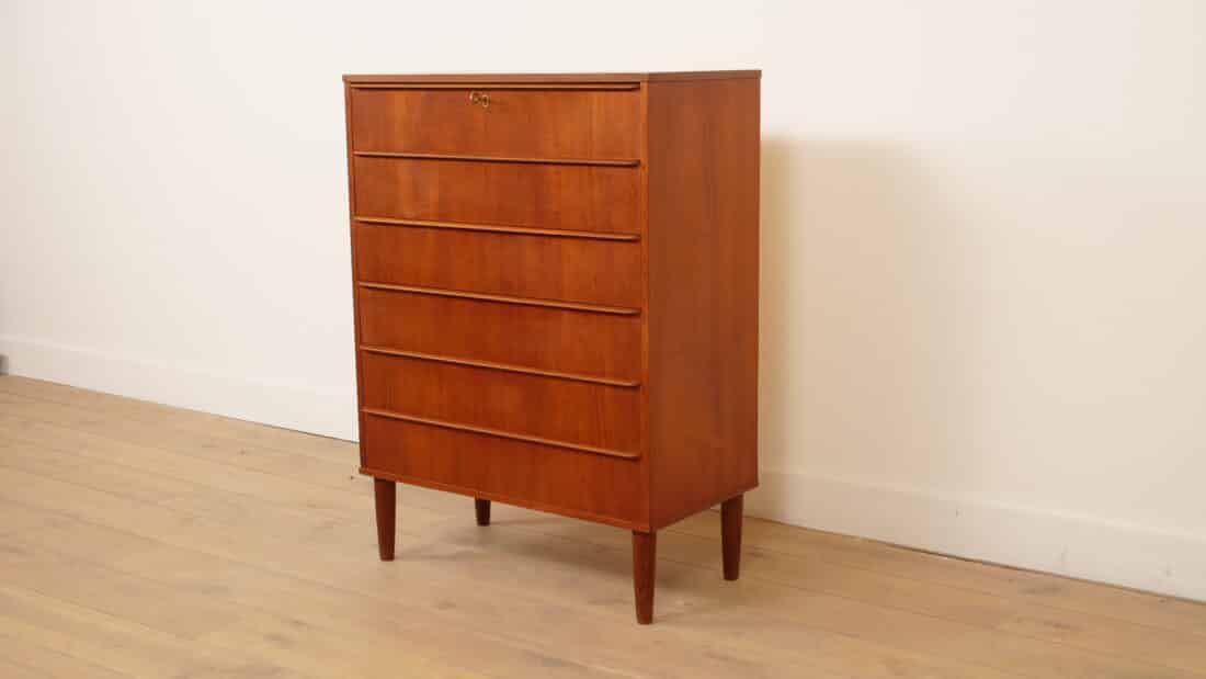 Vintage Deense Ladekast Teak 6 Lades 106 Cm Vintage Deense Ladekast Teak 6 Lades 106 Cm