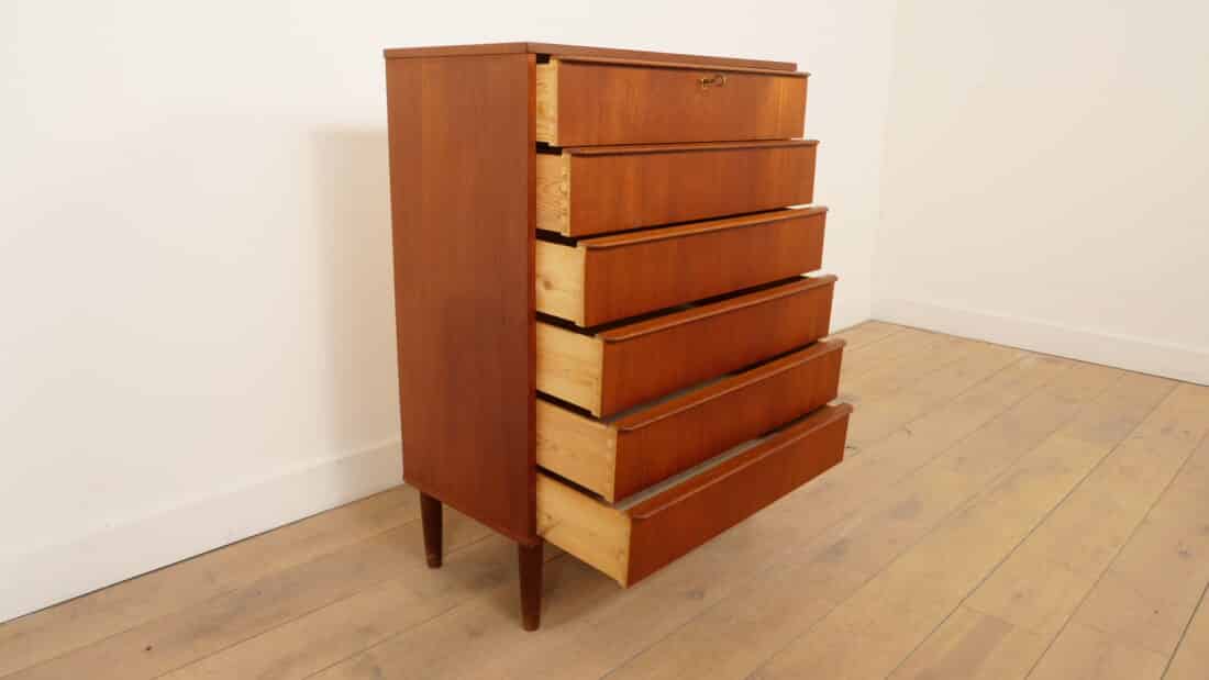 Vintage Deense Ladekast Teak 6 Lades 106 Cm Vintage Deense Ladekast Teak 6 Lades 106 Cm