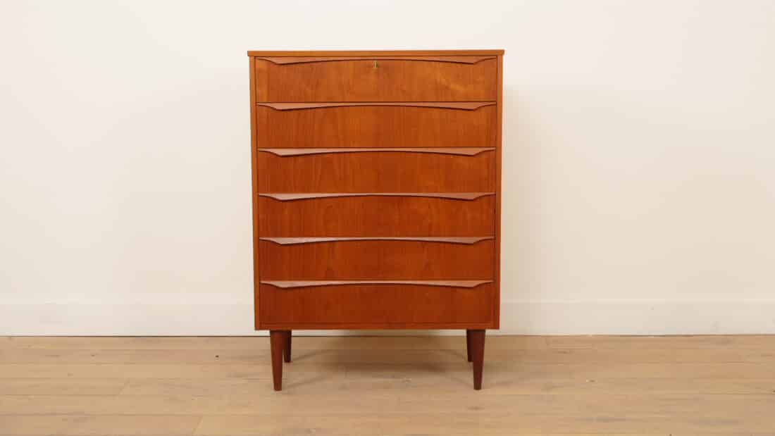 Vintage Deense Ladekast Teak 6 Lades 106 Cm