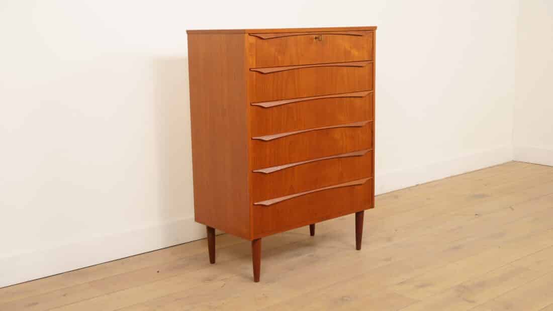 Vintage Deense Ladekast Teak 6 Lades 106 Cm